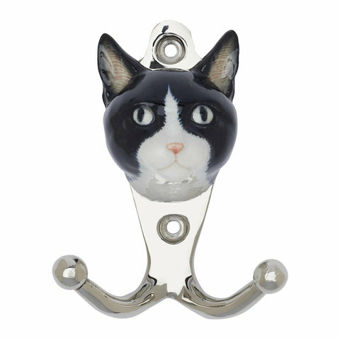 Black And White Ceramic Cat With Chrome Finish Hook From And Mary