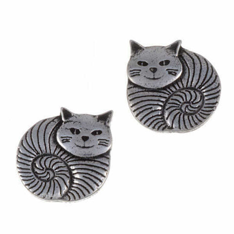 Pewter Fat Cat Stud Earrings By St Justin