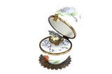 Fanex Limoges Brahms Lullaby Musical Porcelain Egg With Grey Cat And Poppies