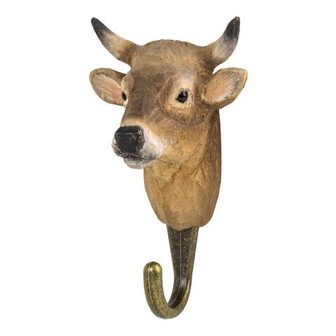 Hand Carved Wooden Alpine Cow With Hook By Wildlife Garden