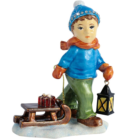 Boy With Sleigh Trinket Box By Craycombe