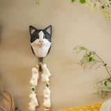 Hand Carved Wooden Black and White Cat With Hook By Wildlife Garden