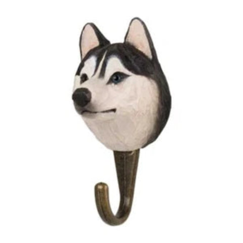 Hand Carved Wooden Husky With Hook By Wildlife Garden