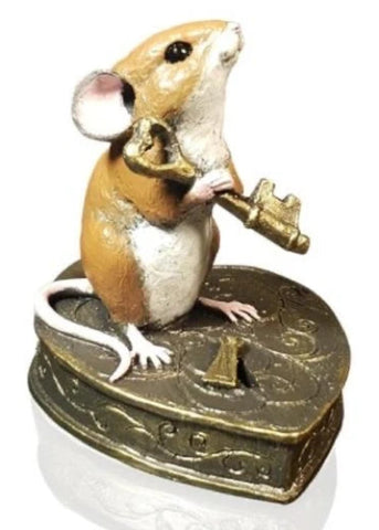 Mouse On Heart Shaped Lock Cold Cast Bronze From Richard Cooper Studio