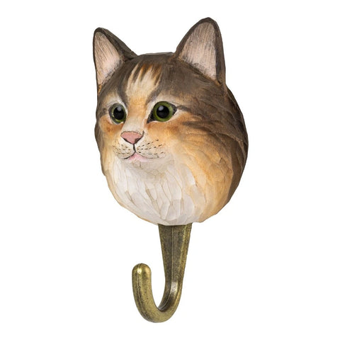 Hand Carved Wooden Norwegian Forest Cat With Hook By Wildlife Garden
