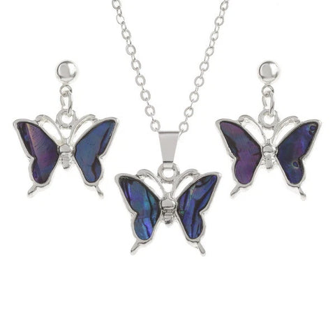 Purple Butterfly Necklace And Earrings By Tide Fashion Jewellery