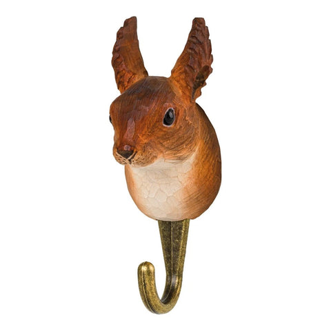 Hand Carved Wooden Squirrel With Hook By Wildlife Garden