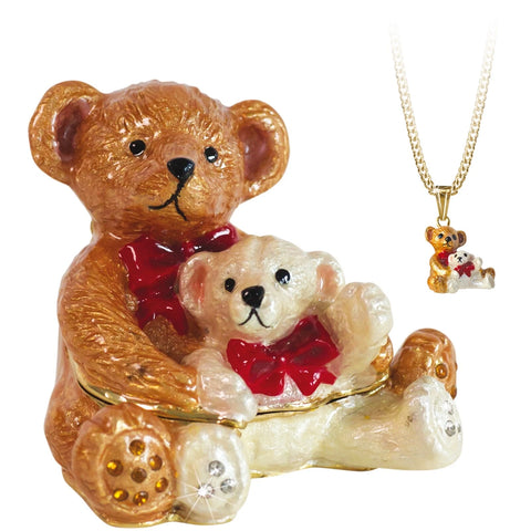 Teddy Bear With Baby Bear Trinket Box With Necklace From The Arora Design Hidden Secrets Collection