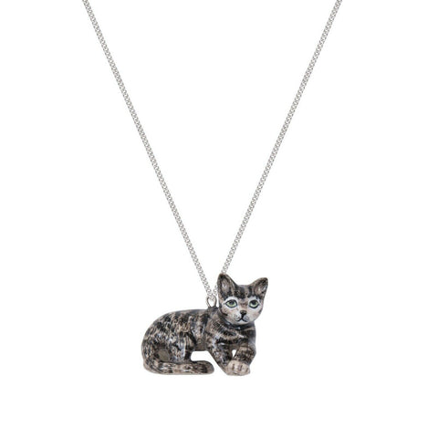 AND MARY Ceramic Jewellery Tabby Kitten Laying Necklace