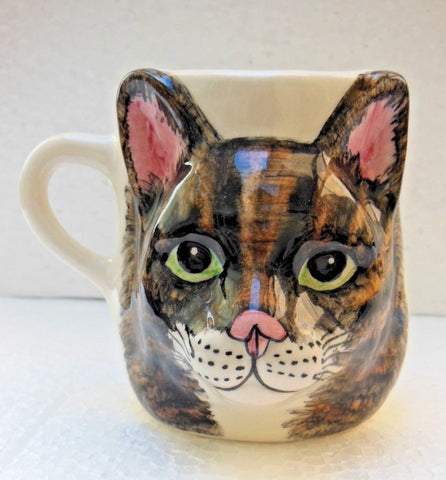Babbacombe Pottery Drinking Mug with Black and Ginger Torti Cat Face
