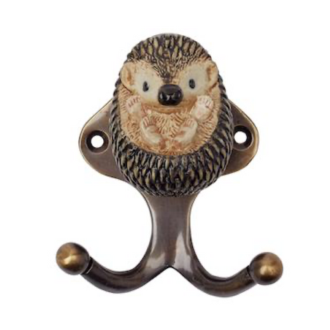 And Mary Ceramic Hook: Baby Hedgehog: Antique Brass Finish