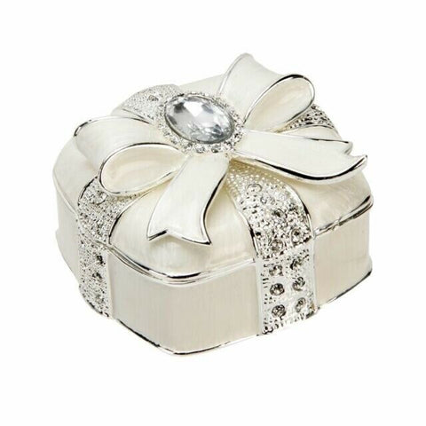 Juliana: Sophia Collection:Trinket Box - Square with Silver-plate Bow & Crystal
