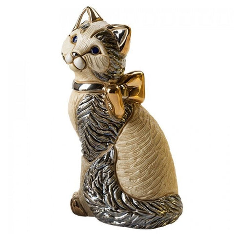 De Rosa: Rinconada Figurine: Cat With Gold Ribbon