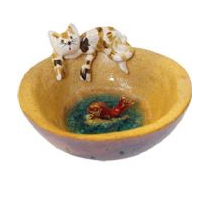 Pottery Cat on a fish bowl