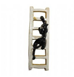 Pottery Cat and Mouse on a white ladder