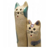Pottery Cats - Tall Cat Couple ~ Happily Married