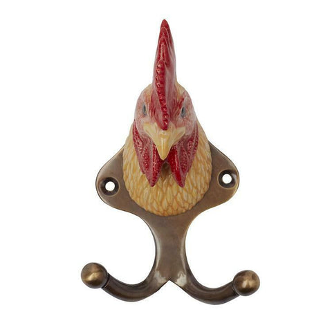 And Mary Ceramic Hook  Rooster with Antique Brass Finish