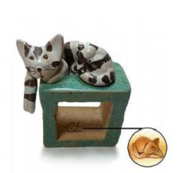 Pottery Cat and Mouse with a teal cube