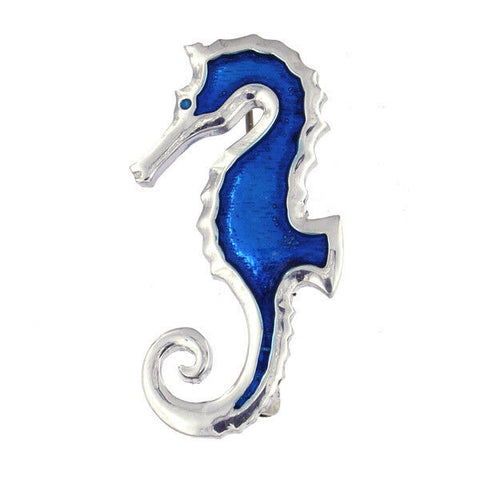 ST JUSTIN PEWTER Blue Enamelled Seahorse Brooch