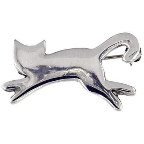 ST JUSTIN PEWTER LEAPING CAT BROOCH