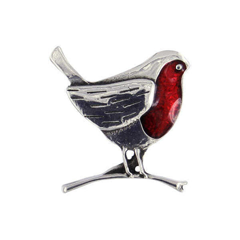 ST JUSTIN PEWTER Robin on a branch brooch