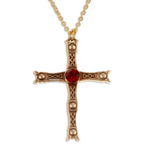 St Justin Bronze Pendant Cross With Red Crystal