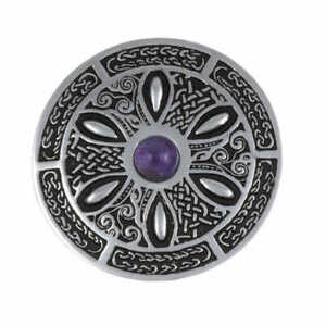 St Justin Pewter Brooch Celtic Wheel with Lapis Lazuli