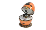 Limoges Porcelain Orange Musical Egg decorated with Black Cat by Fanex