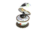 Limoges Porcelain Musical Egg decorated with Black Cat and Poppies by Fanex