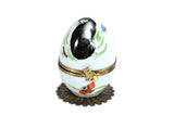 Limoges Porcelain Musical Egg decorated with Black Cat and Poppies by Fanex