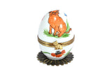 Limoges Porcelain Musical Egg decorated with Ginger Cat and Poppies by Fanex