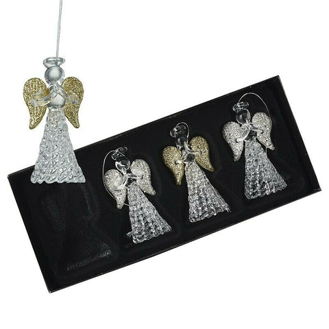 HEAVEN SENDS - GLASS ANGELS WITH GOLD AND SILVER WINGS - SET of 4