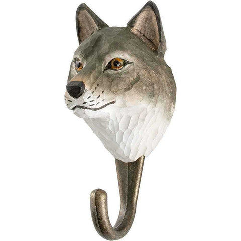 WILDLIFE GARDEN - Hand Carved Hook - Grey Wolf